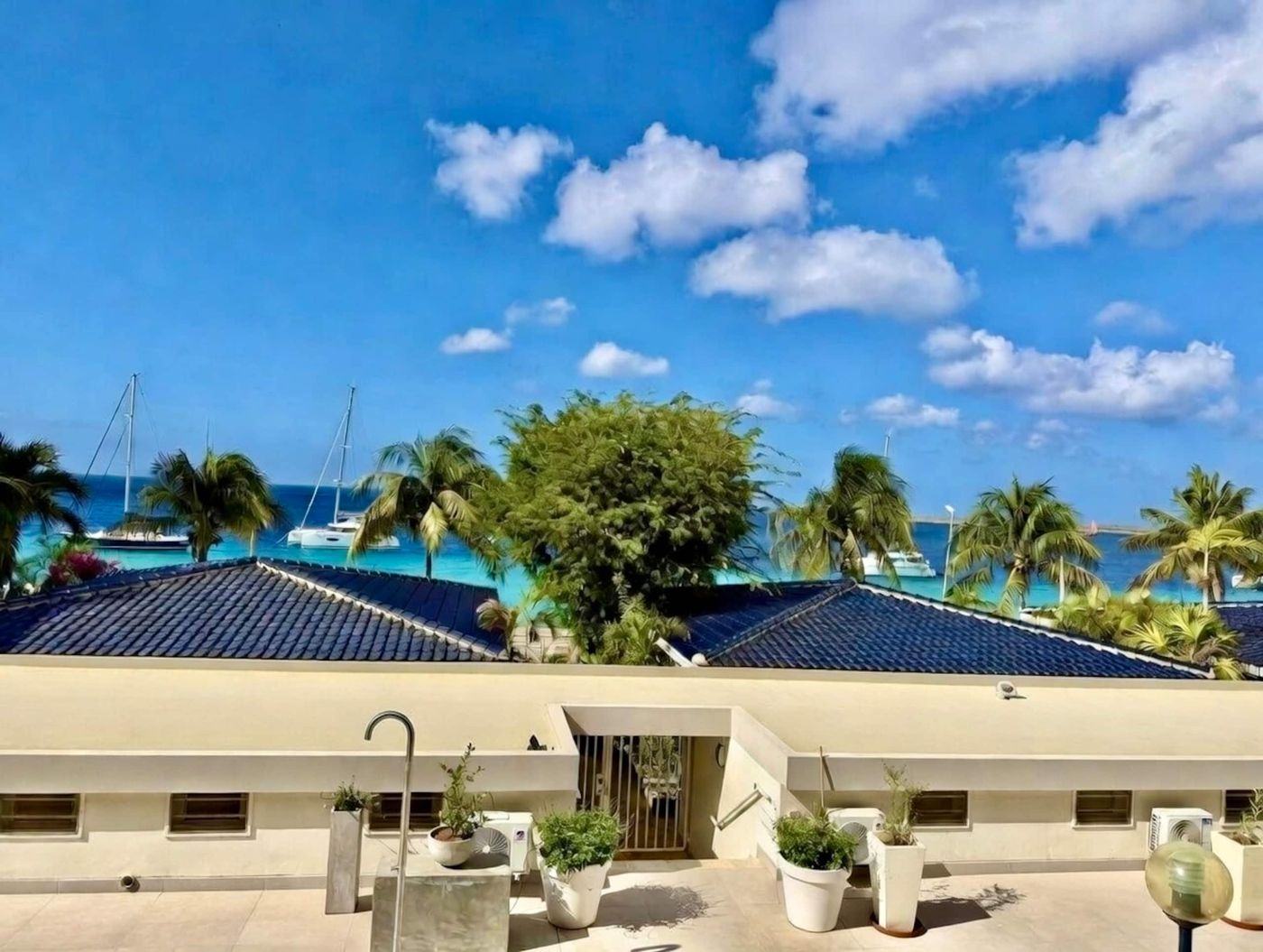 View over the palm trees to the sea and Klein Bonaire